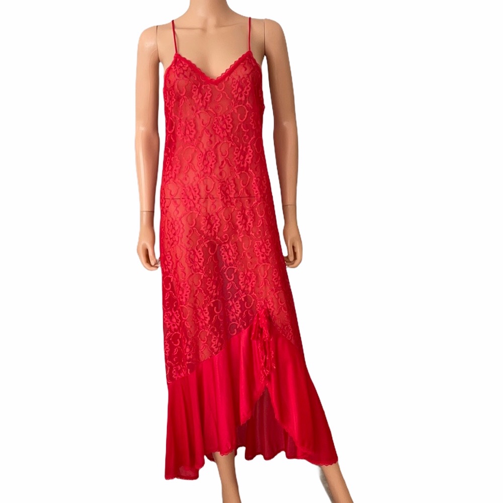 Vintage Undercover Wear red lace maxi slip dress